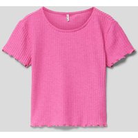 Only T-Shirt mit Feinripp Modell 'KONNELLA' in Fuchsia, Größe 158 von Only