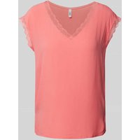 Only T-Shirt mit Spitzenbesatz Modell 'JASMINA' in Fuchsia, Größe L von Only