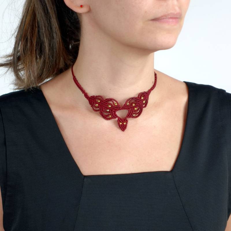 Makramee Halskette, Collier, Halsband, Rot, Geometrisch, Anpassbar Makramee Halskette, Collier, Halsband, Rot, Geometrisch, Anpassbar von imperfectionDE