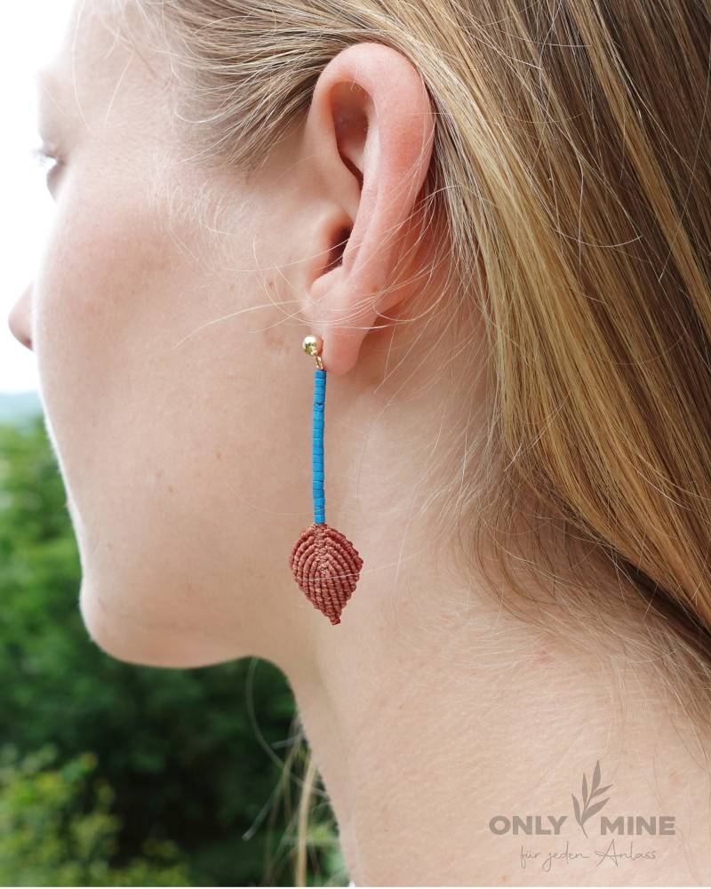 Makramee Ohrringe, Langes Blatt Natur, Edelstahl Ohrstecker Makramee Ohrringe, Langes Blatt Natur, Edelstahl Ohrstecker von imperfectionDE