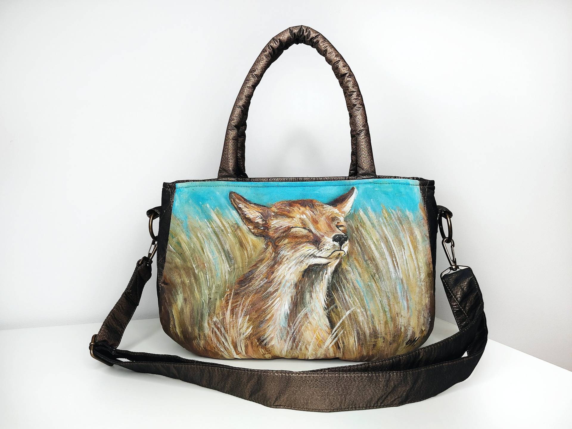 Handbemalte Fuchs Geldbörse Für Frauen, Benutzerdefinierte Handtasche Mit Bemaltem Fennek Fuchs, Damen Umhängetasche Handgemacht, Acrylmalerei von OnlyOneCopy