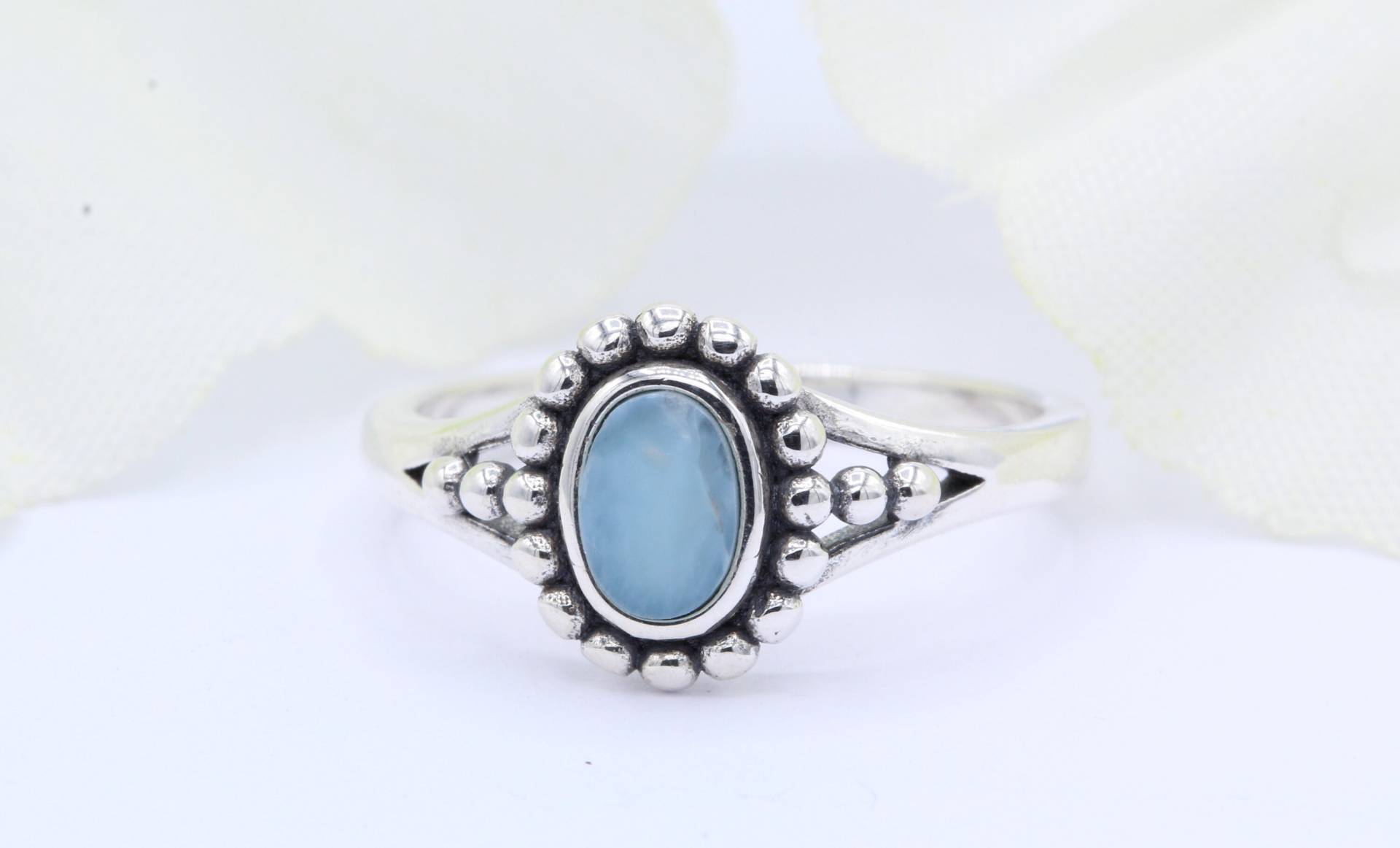 6, 5mmx4, 5mm Oval Solitaire Lab Blue Opal Bali Ball Design Oxidierter Ring Solitär 925 Sterling Silber Wähle Dein Band Farbe Neues von OnlyOpalLuv