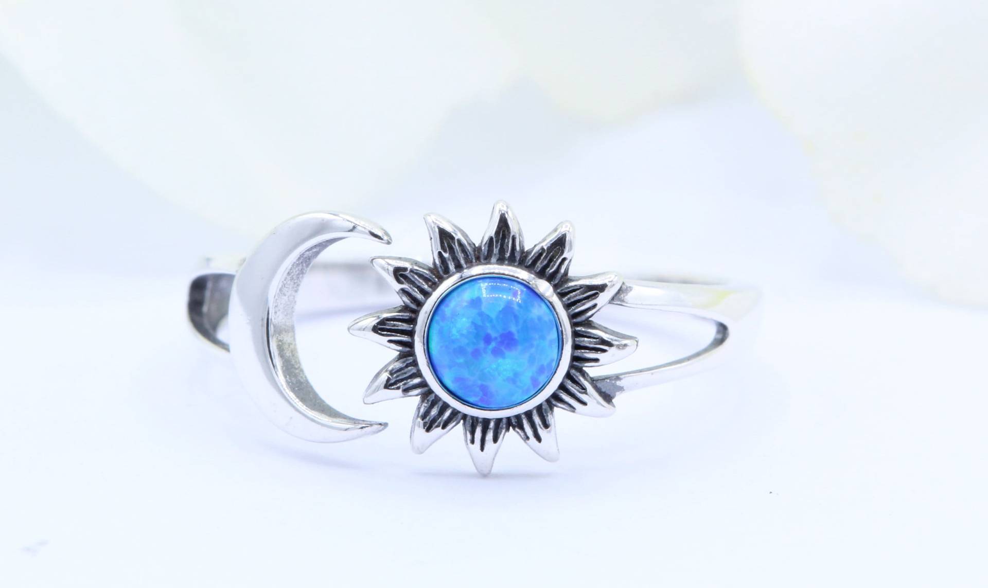 6mm Halbmond Und Sonne Rund Solitär Blau Opal Sternzeichen Art Deco Versprechen Ring Solid 925 Sterling Silber Wähle Deinen Stein von OnlyOpalLuv