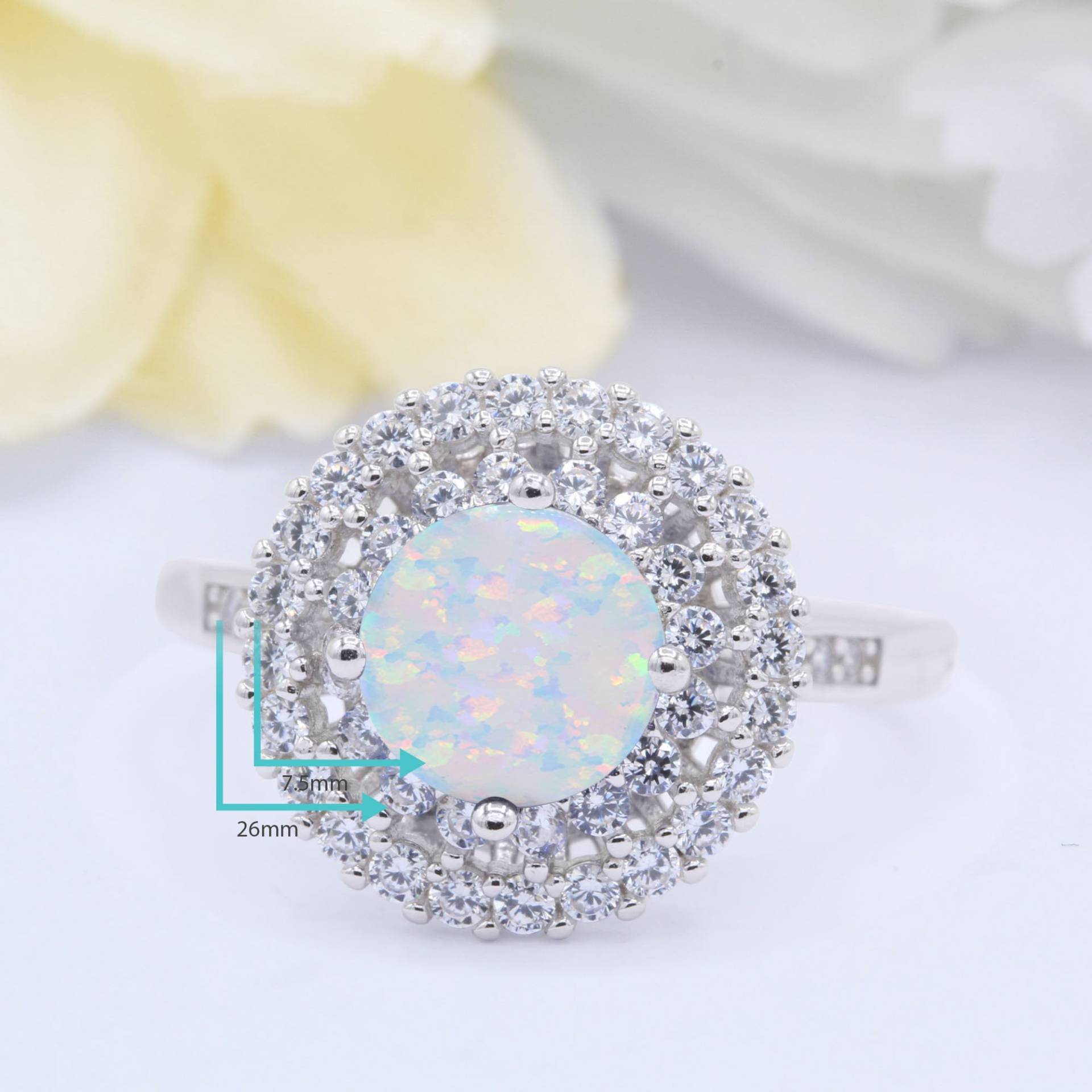 Double Halo Verlobungsset Solitär Rund Simuliert Cz Lab Weiß Opal Ehering Solid 925 Sterling Silber Roségold Schwarz Gelb von OnlyOpalLuv