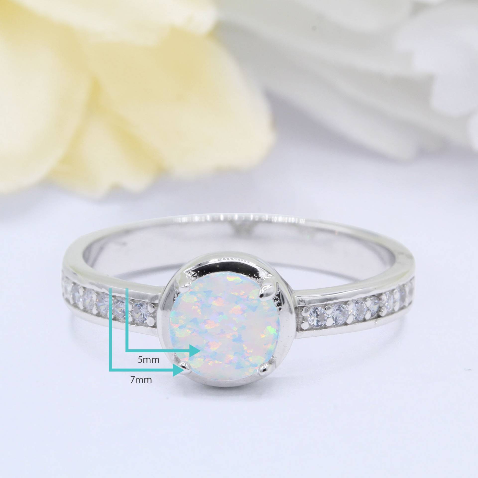 Solitär Rund Lab White Opal Halb Cz Band Art Deco Vintage Hochzeit Verlobungsring Solid 925 Sterling Silber Wähle Deinen Stein von OnlyOpalLuv