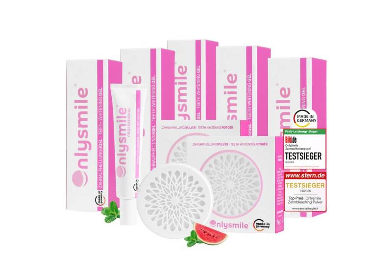 OnlySmile Zahnbleaching-Kit 1-Year Whitening Bundle – 5x Whitening Gel & 2x Zahnpulver, Enthält 5 Gele + 2 Zahnpulver von OnlySmile