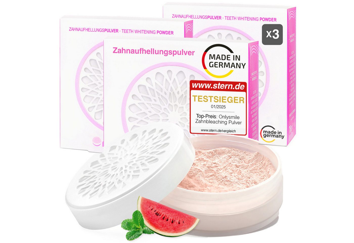 OnlySmile Zahnbleaching-Pulver Zahnaufhellung Pulver - Testsieger - Teeth Whitening Powder, Zahnaufhellung, Bleaching Powder, Aufhellen, weiße Zähne von OnlySmile