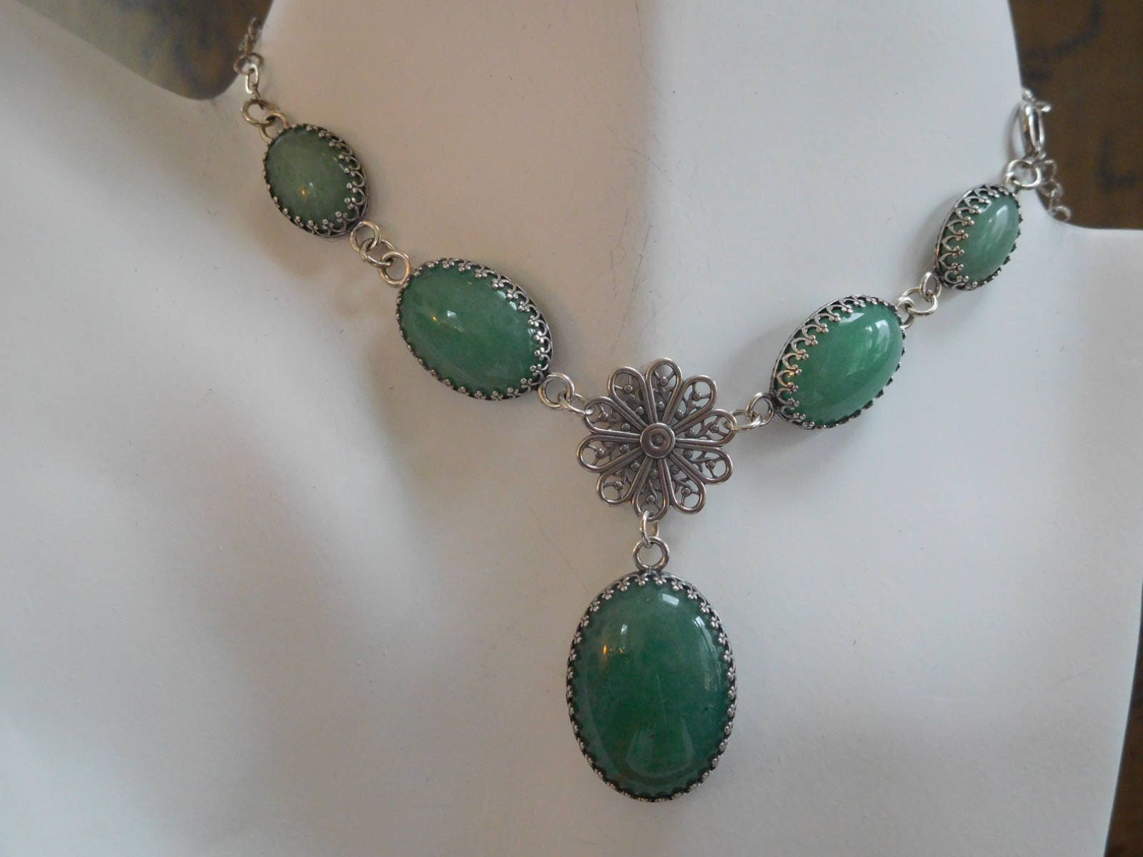 Prinzessin Halskette/Grün Aventurin Halsband/Sterling Silber Fünf Stein Halsband Halskette/Statement Schmuck/Frauen Weihnachtsschmuck von OnlyStoneJewelry