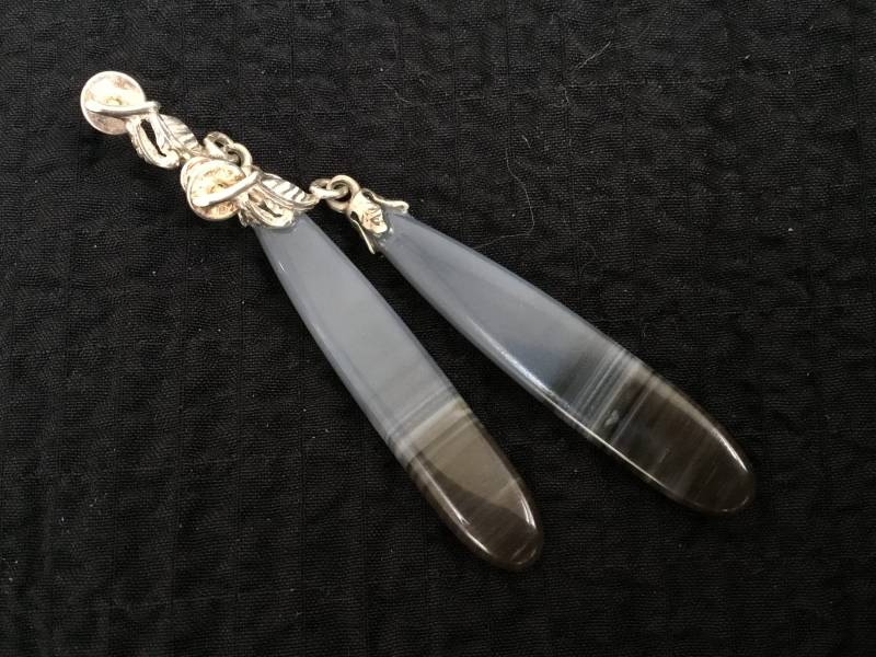 Schwarze Und Graue Ohrringe/Blauer Achat Sterling /Grauer Stein Silberschmuck/ Lange Dünne Schwarze Ohrhänger/Frauen Schmuck/ von OnlyStoneJewelry