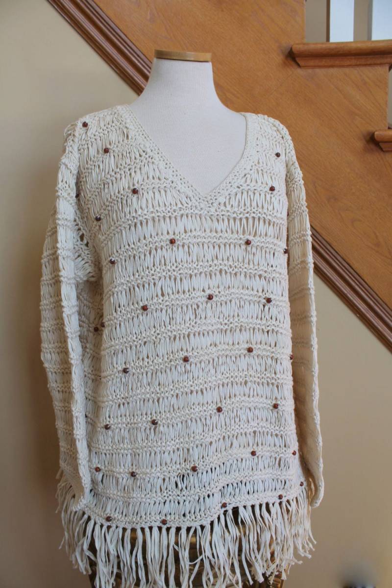 Tolles Makramee Küsten Oma Großmutter Top Mit Fransen Damen Medium 8 10 - Schön Gepaart Jeans Oder Rock- Vintage 1990Er Jahre Aber Neu von OnlyTreasures