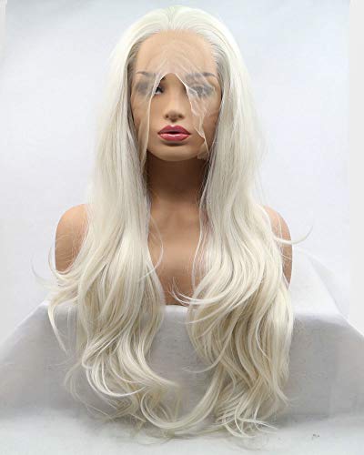 Natural Hairline White Blonde Lace Front Wigs For Drag Queen Body Wave Long Synthetic Hair Women Female Cosplay Wedding Holidays Pastel Wigs 26" von Onlygirl