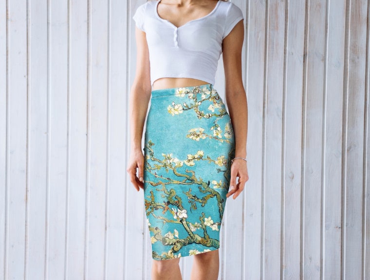 Rock Mit Voll Bedrucktem Gemälde "Blühende Mandel Zweige" Van Gogh Geschenk Für Sie von OnmeClothing