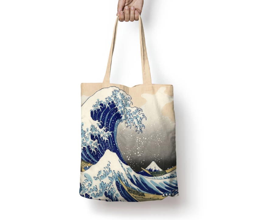 Tote Bag Mit Hokusai Malerei "The Great Wave Off Kanagawa", Öko-Einkaufstasche, Halloweentasche von OnmeClothing