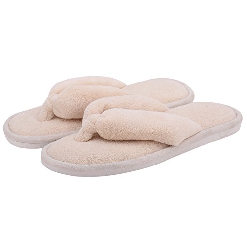 Onmygogo, Damen Plüsch Haus Hausschuhe Flip Flops (36-37 EU, Beige) von Onmygogo