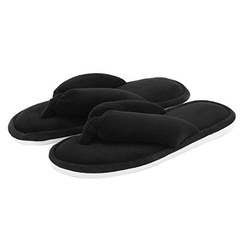 Onmygogo, Damen Plüsch Haus Hausschuhe Flip Flops (38-39 EU, Schwarz) von Onmygogo