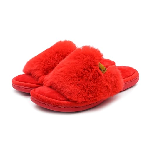 Onmygogo Furry Indoor Home Hausschuhe für Frauen mit Anti-Rutsch-Gummisohle, Kunstfell Offene Zehen Hausschuhe, Scarlet, 36/37 EU Onmygogo Furry Indoor Home Hausschuhe für Frauen mit Anti-Rutsch-Gummisohle, Kunstfell Offene Zehen Hausschuhe, Scarlet, 36/37 EU von Onmygogo