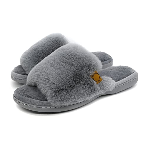 Onmygogo Furry Indoor Home Hausschuhe für Frauen mit Anti-Rutsch-Gummisohle, Kunstfell Offene Zehen Hausschuhe, anthrazit, 38/39 EU Onmygogo Furry Indoor Home Hausschuhe für Frauen mit Anti-Rutsch-Gummisohle, Kunstfell Offene Zehen Hausschuhe, anthrazit, 38/39 EU von Onmygogo