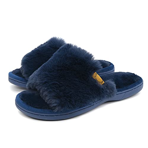 Onmygogo Furry Indoor Home Hausschuhe für Frauen mit Anti-Rutsch-Gummisohle, Kunstfell Offene Zehen Hausschuhe, indigo, 36/37 EU Onmygogo Furry Indoor Home Hausschuhe für Frauen mit Anti-Rutsch-Gummisohle, Kunstfell Offene Zehen Hausschuhe, indigo, 36/37 EU von Onmygogo