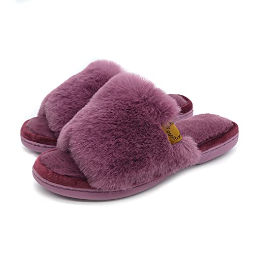 Onmygogo Furry Indoor Home Hausschuhe für Frauen mit Anti-Rutsch-Gummisohle, Kunstfell Offene Zehen Hausschuhe, pflaume, 36/37 EU Onmygogo Furry Indoor Home Hausschuhe für Frauen mit Anti-Rutsch-Gummisohle, Kunstfell Offene Zehen Hausschuhe, pflaume, 36/37 EU von Onmygogo