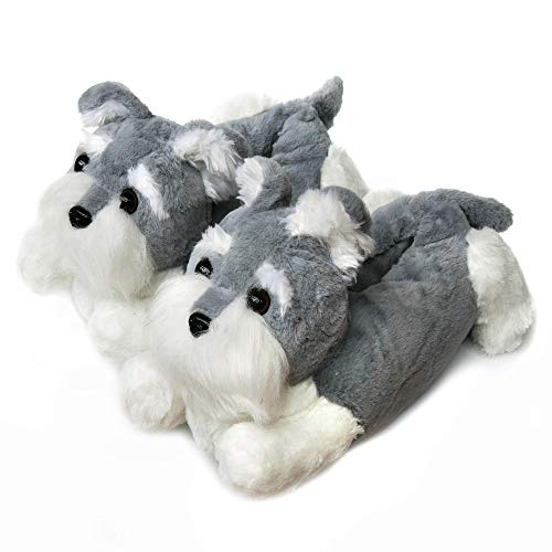 Tier-Hausschuhe für Herren und Damen, pelziger Schnauzer, Hunde-Hausschuhe, grau, 39/42.5 EU Tier-Hausschuhe für Herren und Damen, pelziger Schnauzer, Hunde-Hausschuhe, grau, 39/42.5 EU von Onmygogo