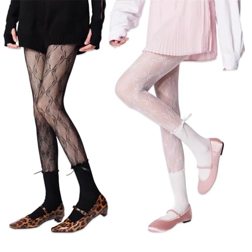 2 Paar Strumpfhosen Damen Muster Kawaii Strumpfhose Strümpfe Aushöhlen Spitze Aushöhlen Muster Lolita Hollow Strumpfhose Floral Strumpfhose Netzstrumpfhosen High Waisted Night Club Strumpfhosen von Onperpoe