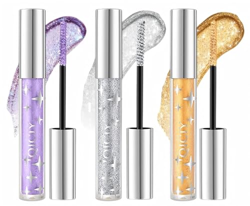 3 Farben Glitzer Mascara Waterproof Long Lasting Sparkly Diamonds Glitter Mascara Glitzer Wimperntusche Silber/Gold/Lila Lengthening Volumizing Colorful für Party Hochzeit von Onperpoe