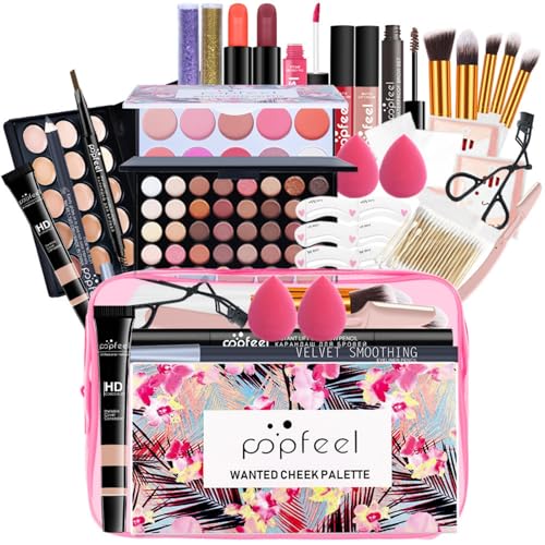 Makeup Set, Make up Set mit Aufbewahrungstasche, All in One Makeup Geschenksets für Frauen, Make-up-Sets enthalten Lidschatten-Palette, Lippenstift, Augenbrauenstift, Mascara, Pinsel Make-up Full Kit von Onperpoe