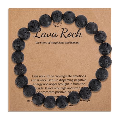 Onperpoe Armband Herren, Heilsteine Armband, Anti Stress Geschenke für Männer, Lavasteine Perlen Armbänder, 8 mm Naturstein Perlenarmbänd, Glücksbringer für Männer von Onperpoe