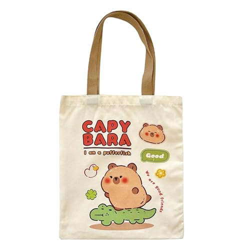Onperpoe Capybara Stoffbeutel Tragetasche Damen Einkaufstasche mit Langen Henkeln Canvas Tasche mit Cartoon-Muster Tragetaschen Baumwolltasche Kreatives Geschenkidee für Capybara-Enthusiasten 40x35cm von Onperpoe