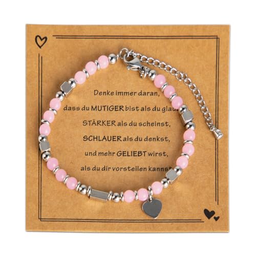 Onperpoe Chakra Armband Geschenke für Mädchen Damen Rosenquarz Armband Edelstein Perlenarmband Herz Charm Perlen Armbänder mit Geschenkbox Heilsteine Armband Mädchen Beste Freundin Geburtstag von Onperpoe