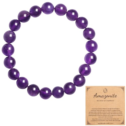 Onperpoe Amethyst Armband Hochwertiges Amethyst Stein Armband Perlenarmband Damen Herren 8mm Natürliche Edelstein Perlen Crystal Heilsteine Armbänder Yoga Damen Schmuck Geschenk für Frauen von Onperpoe