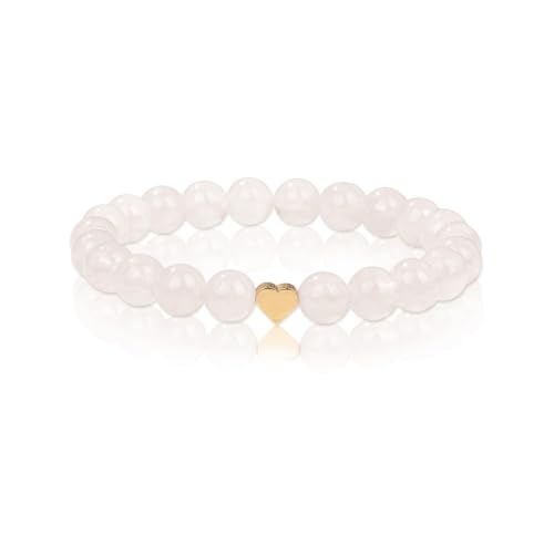 Onperpoe Rosenquarz Armband mit 8mm Perlen und Edelstahlherz Verschiedene Längen Heilstein Kette Rosenquarz Edelstein Glücksbringer Armband für Damen von Onperpoe