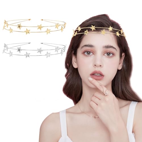 Stern Stirnband Strass Haarband Metall Strass-Legierungs-Kopfbedeckung Dekorativer Glitzer Haarreif Sterne Stern Kopfbedeckung Goldsplitter Haarschmuck für Frauen Party Mädchen Braut Brautjungfern von Onperpoe