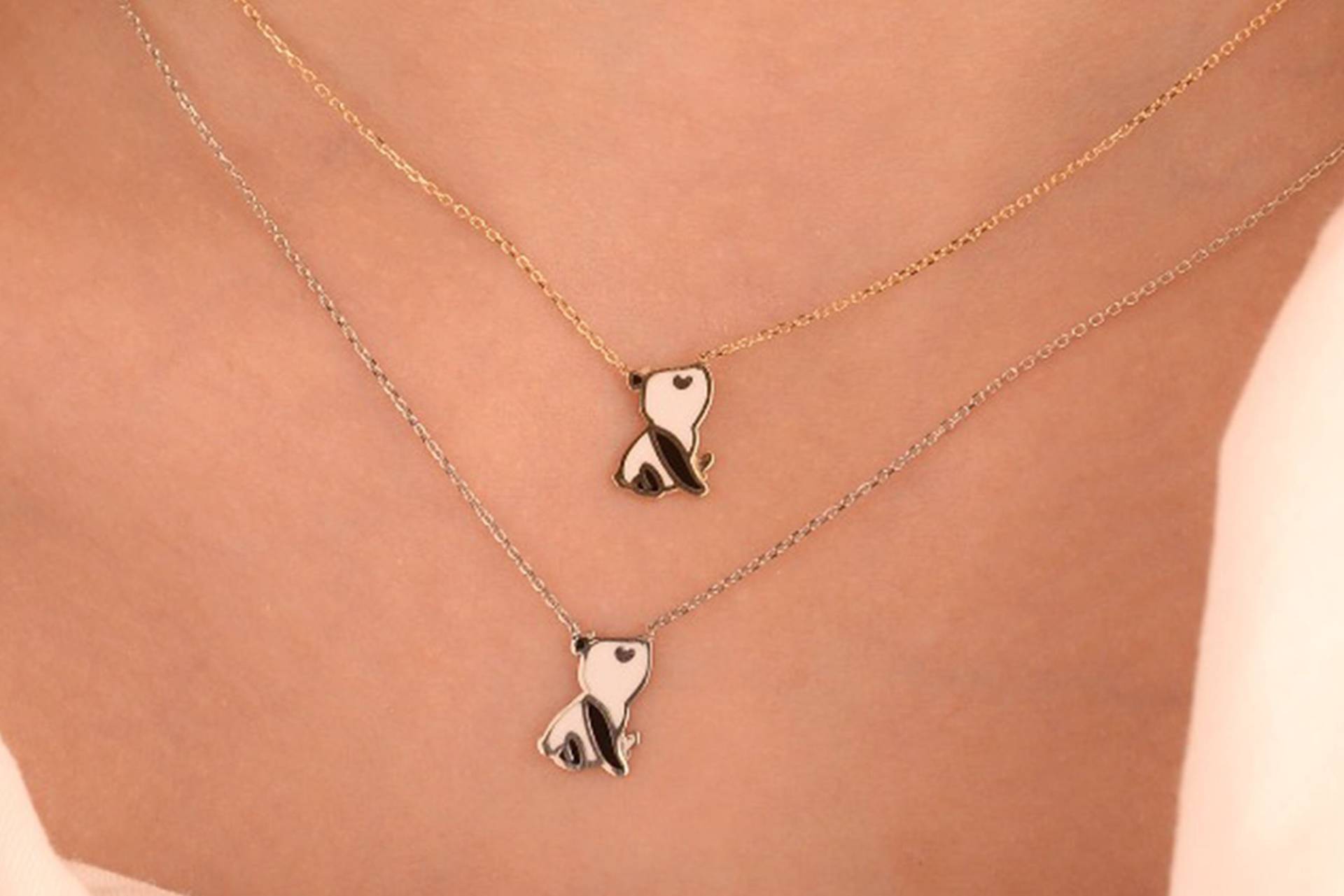 14K Solid Gold Panda Halskette, Emaille Niedliche Tier Emailliert Anhänger, Zierliche Minimalist, Geschenk Für Kinder, Geburtstagsgeschenk von OnsevaFineJewelry