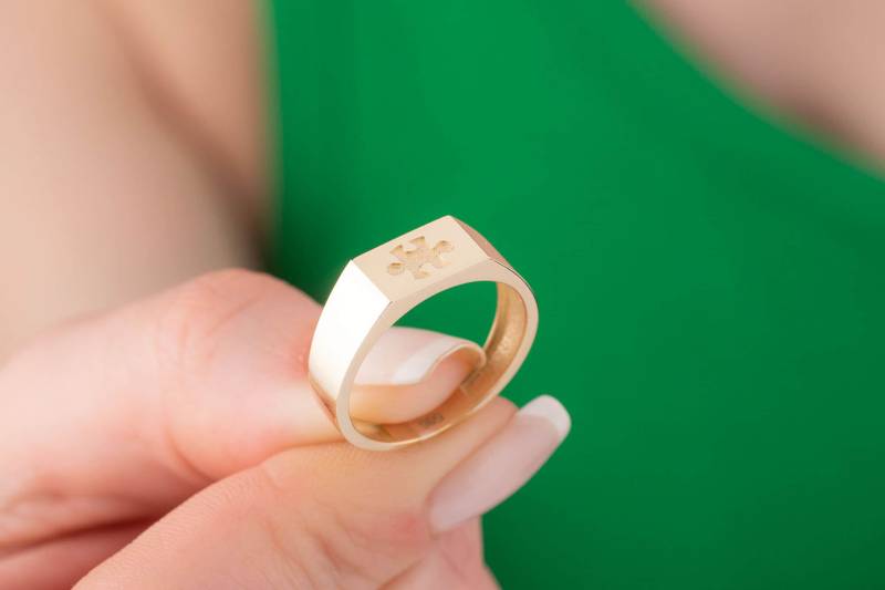 Gold Puzzle Ring, 14K Solid Goldring, Siegelring, Einzigartiger Geschenk Für Sie, Freundschaftsring, Puzzleteilring, Weihnachtsgeschenk von OnsevaFineJewelry