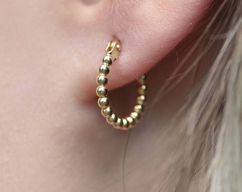 Perlen Ohrring, 14K Solid Gold Eternity Hoop Bubble Hoop, Zierlich, Ball Jeden Tag Einfach, Valentinstag Geschenk von OnsevaFineJewelry