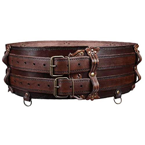 Onsinic Leder Bund Mittelalterlicher Abenteurer Gurt Gürtel Doppelband Taillenbänder Steampunk Geschenk Für Männer Frauen, Dunkelbraun, 33.8-43.3inches von Onsinic