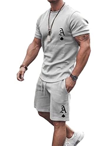 Onsoyours 2 Teiliges Sommersportanzug T-Shirts + Kurze Hose Freizeitanzug Suit Vintage Bedruckter Set Kurzarm Sporthose T-Shirt Männer Trainingsanzug Sporthose A 6 XXL von Onsoyours