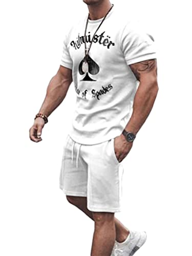 Onsoyours 2 Teiliges Sommersportanzug T-Shirts + Kurze Hose Freizeitanzug Suit Vintage Bedruckter Set Kurzarm Sporthose T-Shirt Männer Trainingsanzug Sporthose A 7 L von Onsoyours