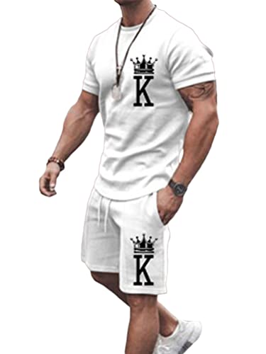 Onsoyours 2 Teiliges Sommersportanzug T-Shirts + Kurze Hose Freizeitanzug Suit Vintage Bedruckter Set Kurzarm Sporthose T-Shirt Männer Trainingsanzug Sporthose B Weiß M von Onsoyours