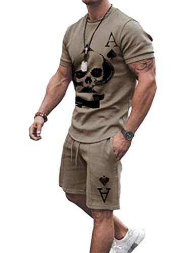 Onsoyours 2 Teiliges T-Shirt und Hosen Sets Herren Shirt Shorts Jogginganzug Druck Freizeitanzug Mode Outfit Sweathose Kurze für Männer Sommer Freizeitanzug A 1 L von Onsoyours