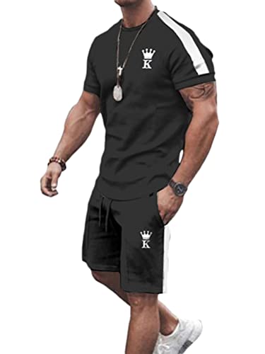 Onsoyours 2 Teiliges T-Shirt und Hosen Sets Herren Shirt Shorts Jogginganzug Druck Freizeitanzug Mode Outfit Sweathose Kurze für Männer Sommer Freizeitanzug A 8 L von Onsoyours