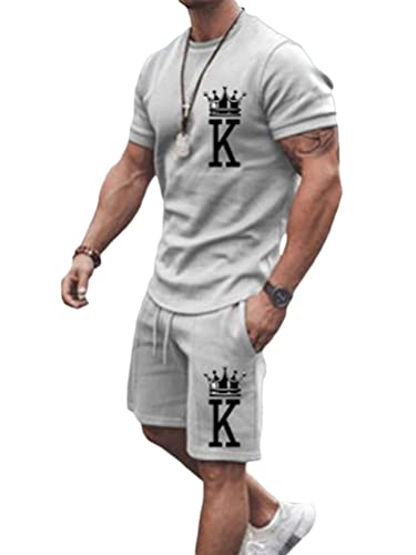 Onsoyours 2 Teiliges T-Shirt und Hosen Sets Herren Shirt Shorts Jogginganzug Druck Freizeitanzug Mode Outfit Sweathose Kurze für Männer Sommer Freizeitanzug B Grau L von Onsoyours