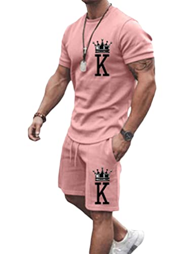 Onsoyours 2 Teiliges T-Shirt und Hosen Sets Herren Shirt Shorts Jogginganzug Druck Freizeitanzug Mode Outfit Sweathose Kurze für Männer Sommer Freizeitanzug B Rosa S von Onsoyours