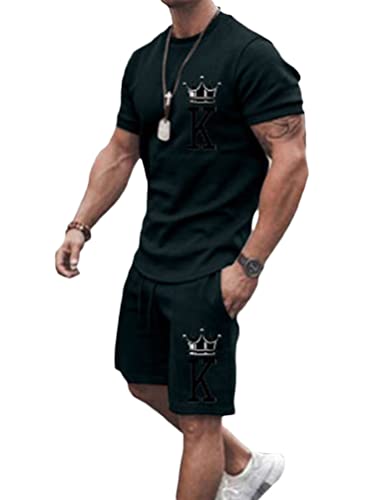 Onsoyours 2 Teiliges T-Shirt und Hosen Sets Herren Shirt Shorts Jogginganzug Druck Freizeitanzug Mode Outfit Sweathose Kurze für Männer Sommer Freizeitanzug B Schwarz XXL von Onsoyours