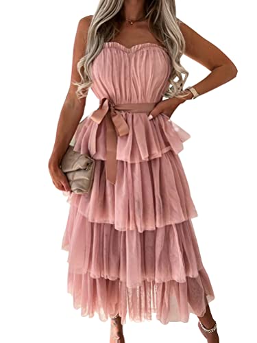 Onsoyours Abendkleid Ärmellos Kurz Brautjungfern Kleid Chiffon V-Ausschnitt Retro Sommer Spitzen Strandkleid Elegant Casual A-Linie Kleid Mini Kleider C Rosa L von Onsoyours