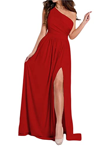 Onsoyours Abendkleid Damen Einfarbig V-Ausschnitt Ärmellos Elegant Hohe Taille Cocktailkleid Maxi Langes Kleid mit Schlitz Partykleid Maxikleid A Rot M von Onsoyours