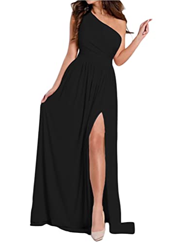 Onsoyours Abendkleid Damen Einfarbig V-Ausschnitt Ärmellos Elegant Hohe Taille Cocktailkleid Maxi Langes Kleid mit Schlitz Partykleid Maxikleid A Schwarz M von Onsoyours