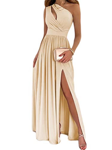 Onsoyours Abendkleid Damen Elegante Maxi Langes Kleid mit Schlitz Ballkleider Ärmellos Maxikleid Strandkleid Partykleid Cocktailkleid Festlich Kleid A Aprikose M von Onsoyours