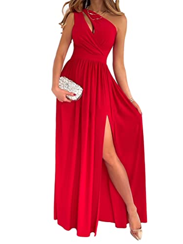 Onsoyours Abendkleid Damen Elegante Maxi Langes Kleid mit Schlitz Ballkleider Ärmellos Maxikleid Strandkleid Partykleid Cocktailkleid Festlich Kleid A Rot M von Onsoyours